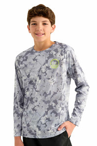 Huk Fishing Youth Printed Pursuit Performance Crew T-Shirt for Boys in Sharkskin Print