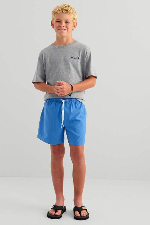 Huk Fishing Youth Pursuit Volley Shorts for Boys in Blue