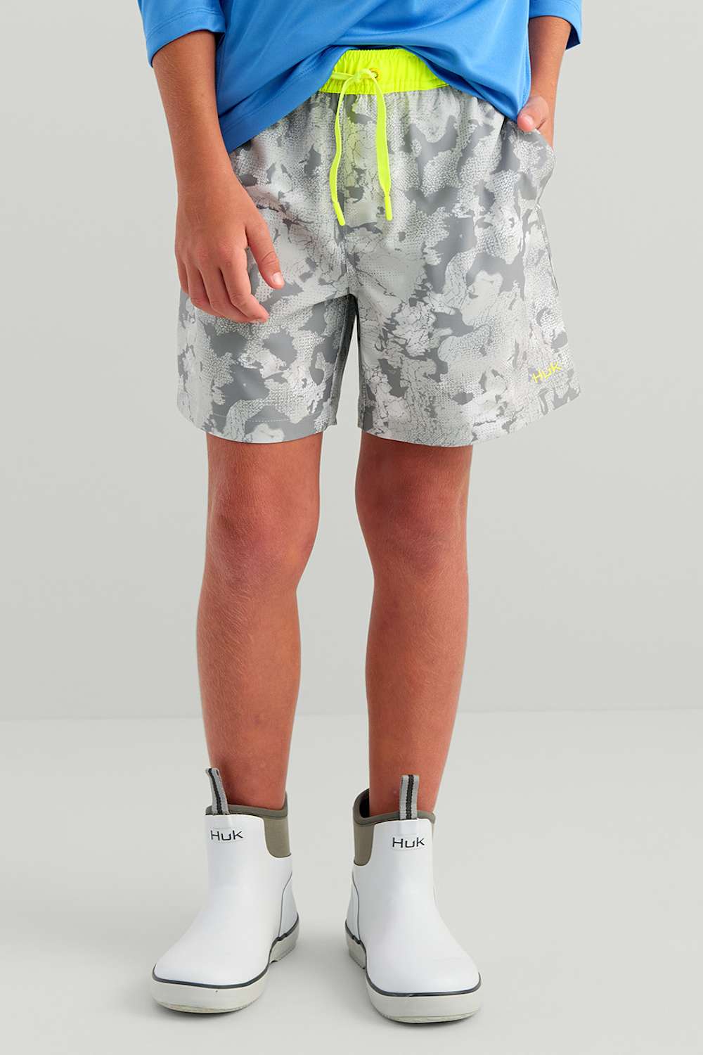 Huk Fishing Youth Printed Pursuit Volley Shorts for Boys in Grey