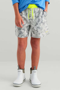 Huk Fishing Youth Printed Pursuit Volley Shorts for Boys in Grey