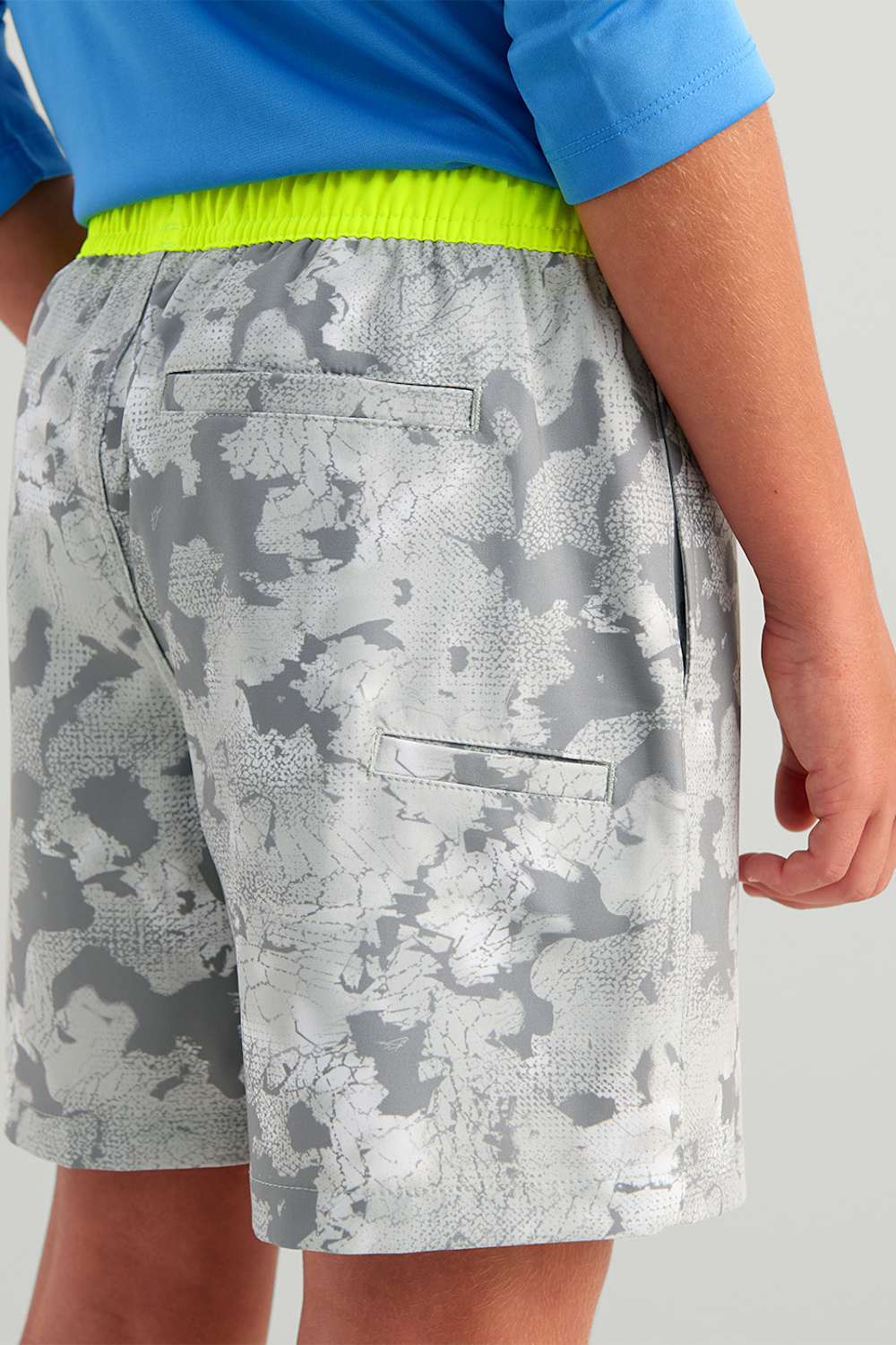 Huk Fishing Youth Printed Pursuit Volley Shorts for Boys in Grey