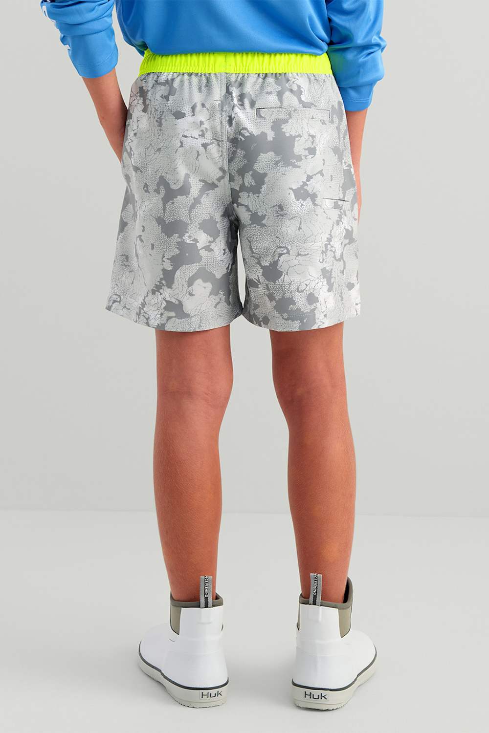 Huk Fishing Youth Printed Pursuit Volley Shorts for Boys in Grey