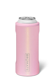Pink sparkly slim can insulator with BruMate logo on front