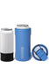 A blue insulated can cooler sleeve shown with a can inside and its matching blue lid placed beside it on a clean white background. The sleeve has a vertical 'BRUMATE' logo printed on the front.