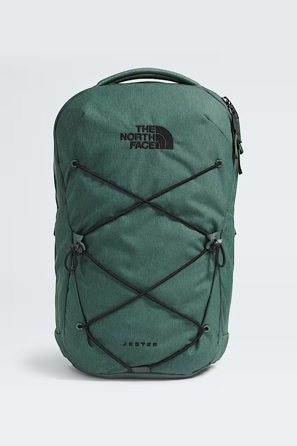 Green backpack with The North Face logo on a light gray background