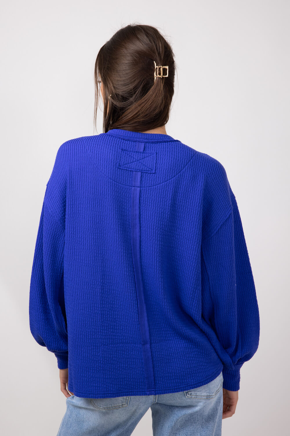 Blu Pepper Crewneck Ribbed Knit Shirt for Women in Cobalt