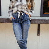 Judy Blue Jeans High Rise Elastic Drawstring Cuffed Denim Jogger for Women