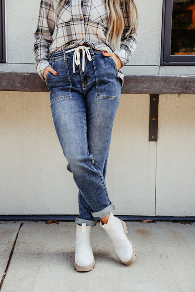 Judy Blue Jeans High Rise Elastic Drawstring Cuffed Denim Jogger for Women