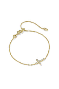Kendra Scott Cross Gold Crystal Delicate Chain Bracelet in White CZ | 9608805247