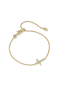 Kendra Scott Cross Gold Crystal Delicate Chain Bracelet in White CZ | 9608805247