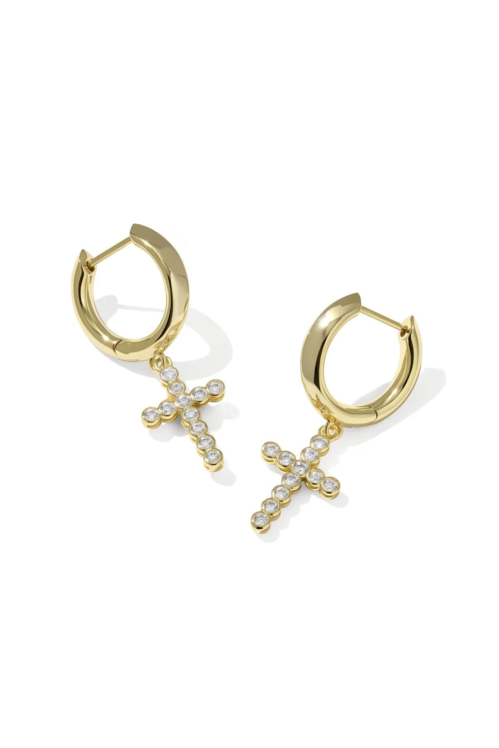 Kendra Scott Cross Gold Crystal Huggie Earrings in White CZ | 9608805245