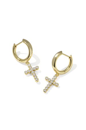 アクセサリー CONTOUR EARRINGS | Gold Kendra Scott Cross Gold Crystal Huggie Earrings in White CZ