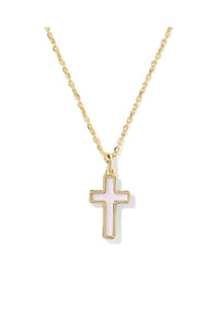 Kendra Scott Cross Gold Pendant Necklace in Matte Blush Pink Dichroic Glass | 9608895462
