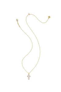 Kendra Scott Cross Gold Pendant Necklace in Matte Blush Pink Dichroic Glass | 9608895462