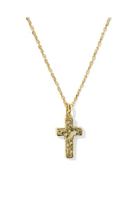 Kendra Scott Cross Gold Pendant Necklace in Matte Blush Pink Dichroic Glass | 9608895462