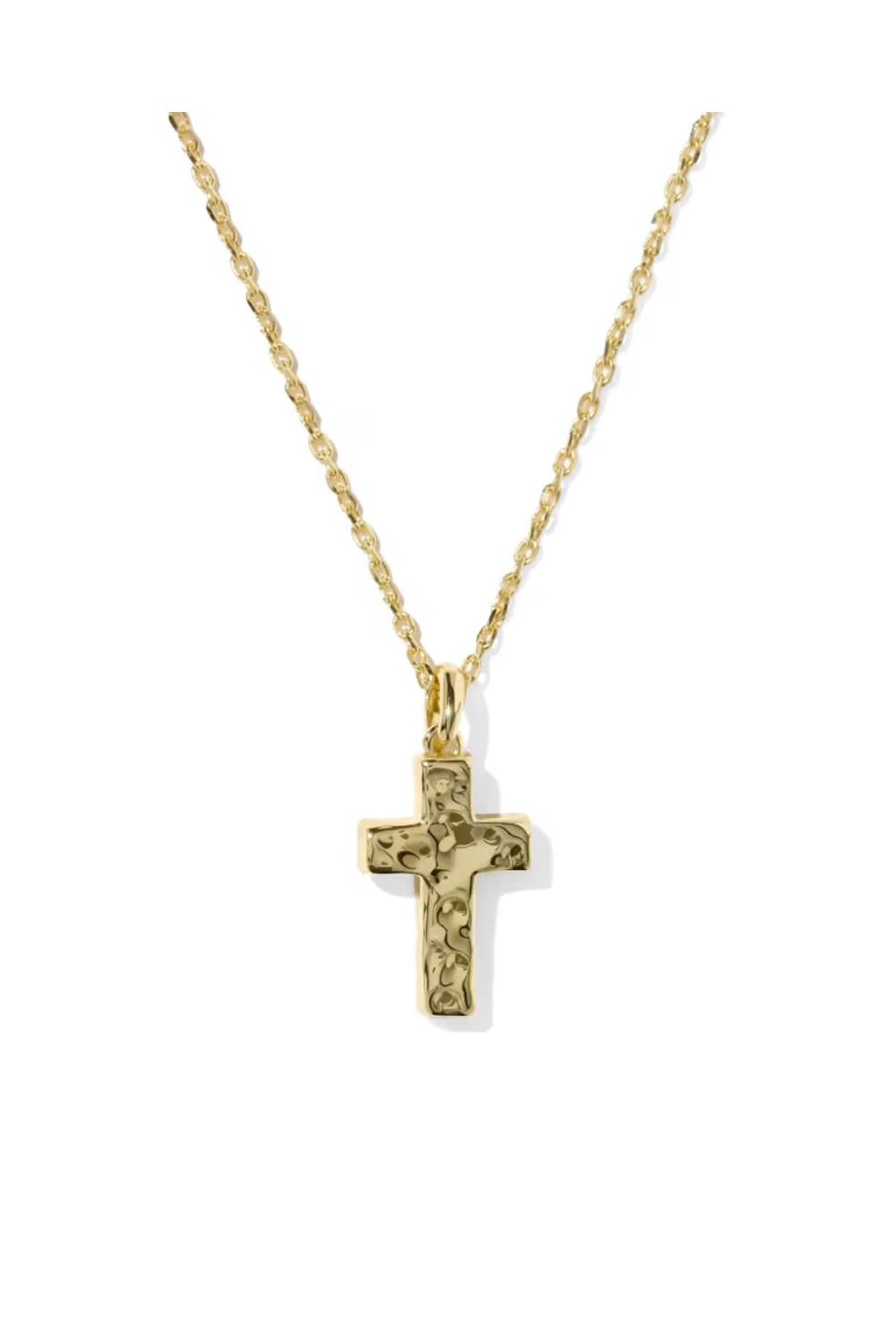 Kendra Scott Cross Gold Pendant Necklace in Matte Blush Pink Dichroic Glass | 9608895462