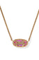 A gold chain necklace with an oval pendant featuring a pink iridescent inlay and the name 'Dolly' in gold cursive script, shown on a white background.