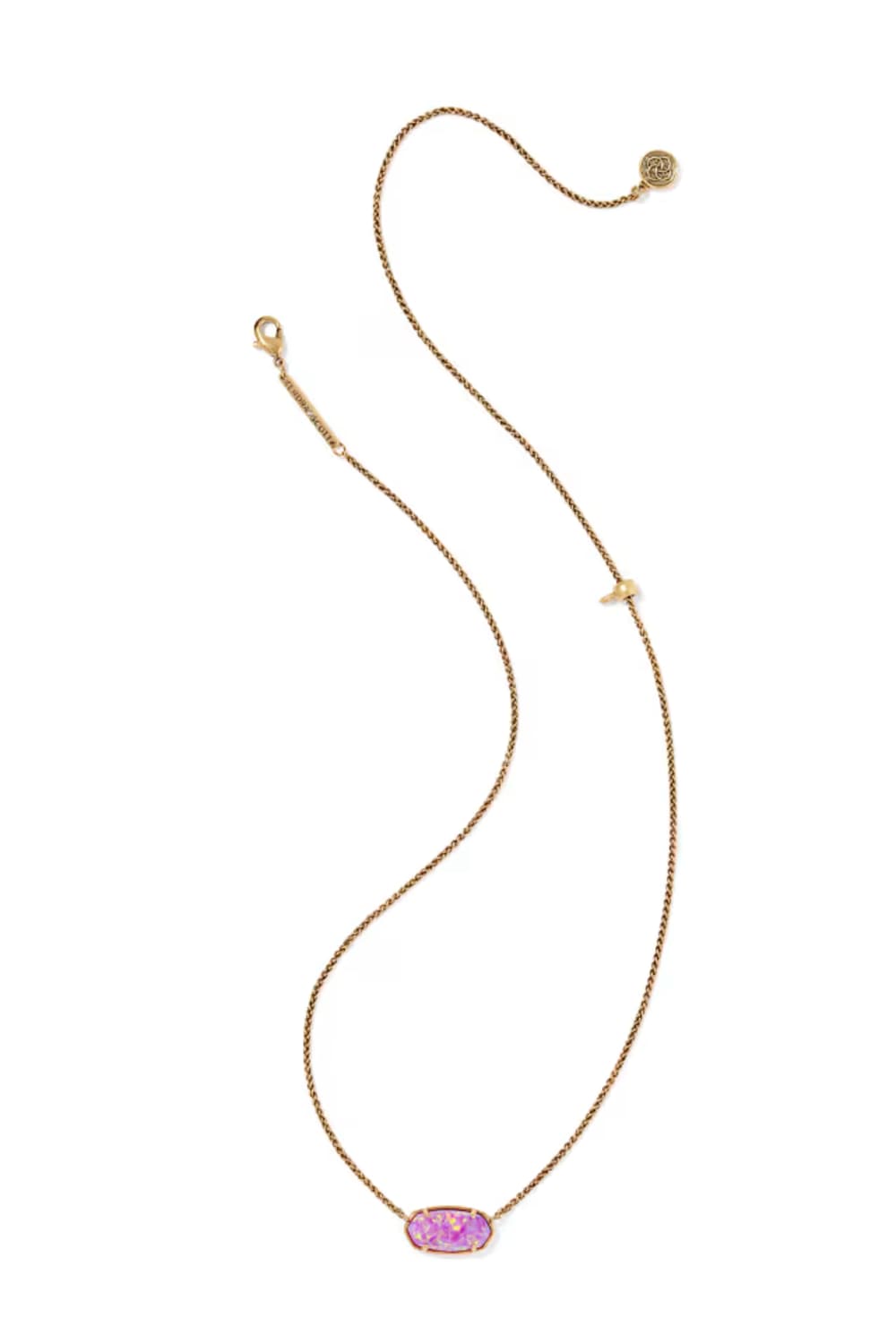 A delicate gold chain necklace featuring an oval pink gemstone pendant, displayed on a clean white background.