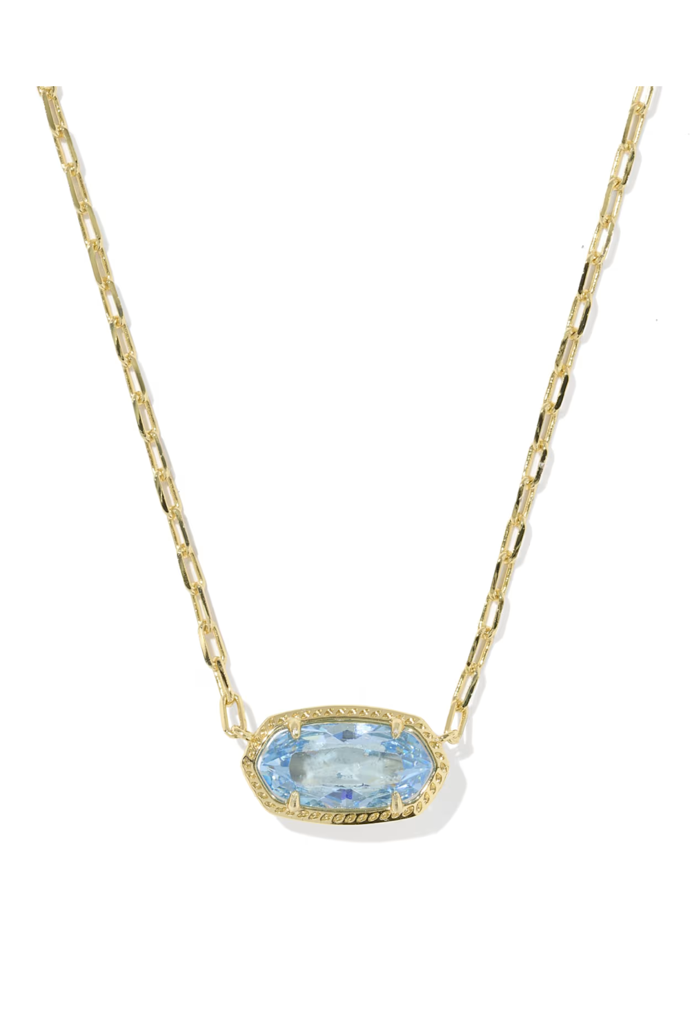 Kendra Scott Elisa Luxe Gold Short Pendant Necklace in Light Blue CZ