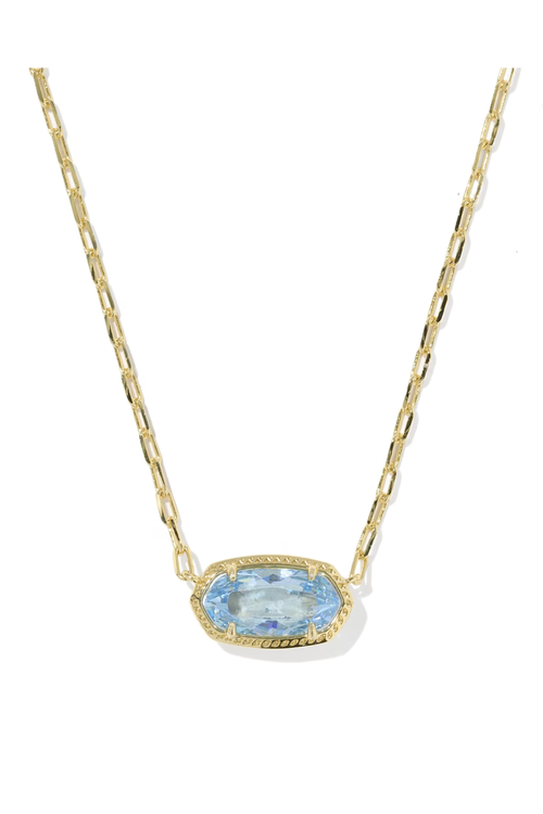 Kendra Scott Elisa Luxe Gold Short Pendant Necklace in Light Blue CZ