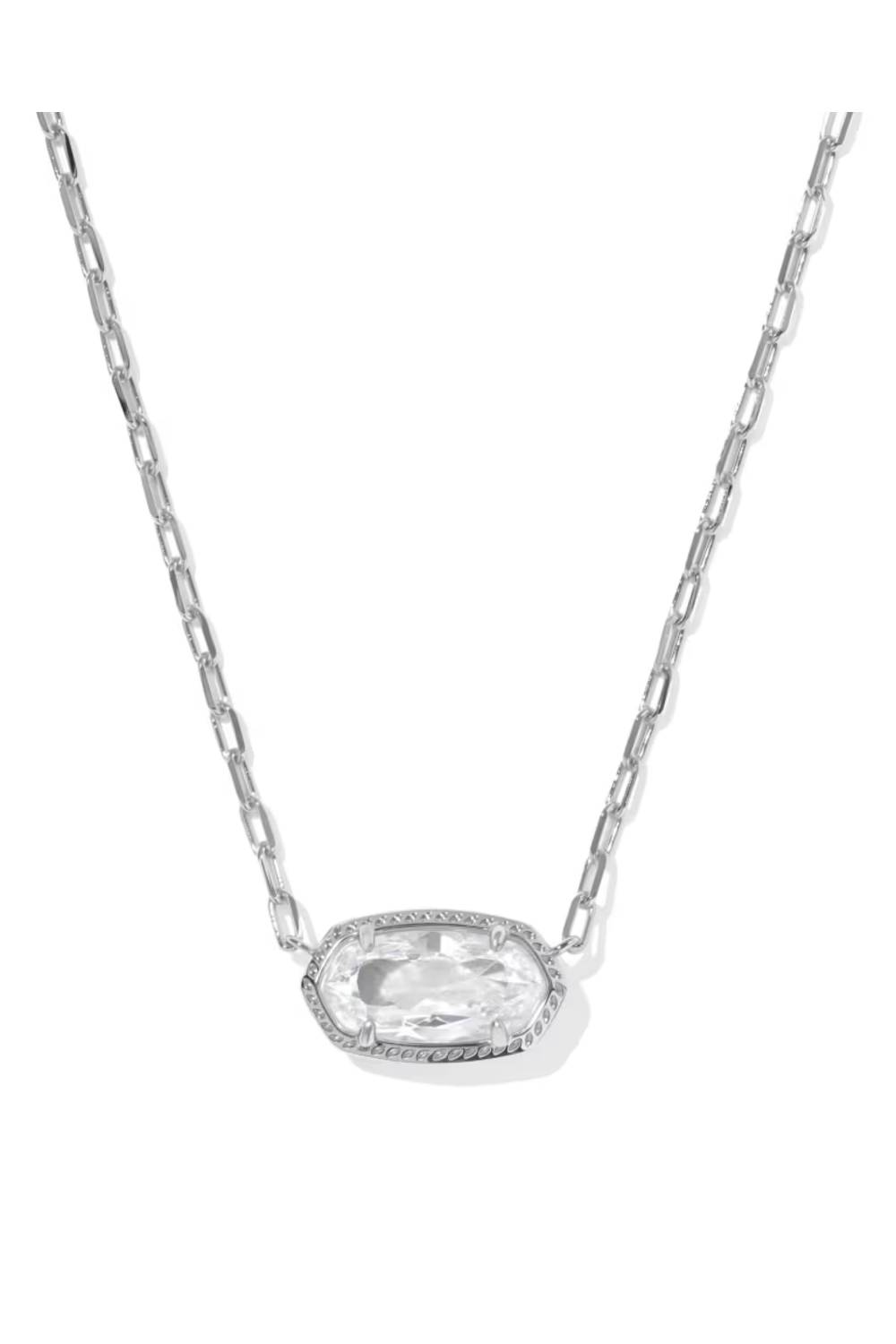 Kendra Scott Elisa Luxe Silver Short Pendant Necklace in White CZ | 9608890798