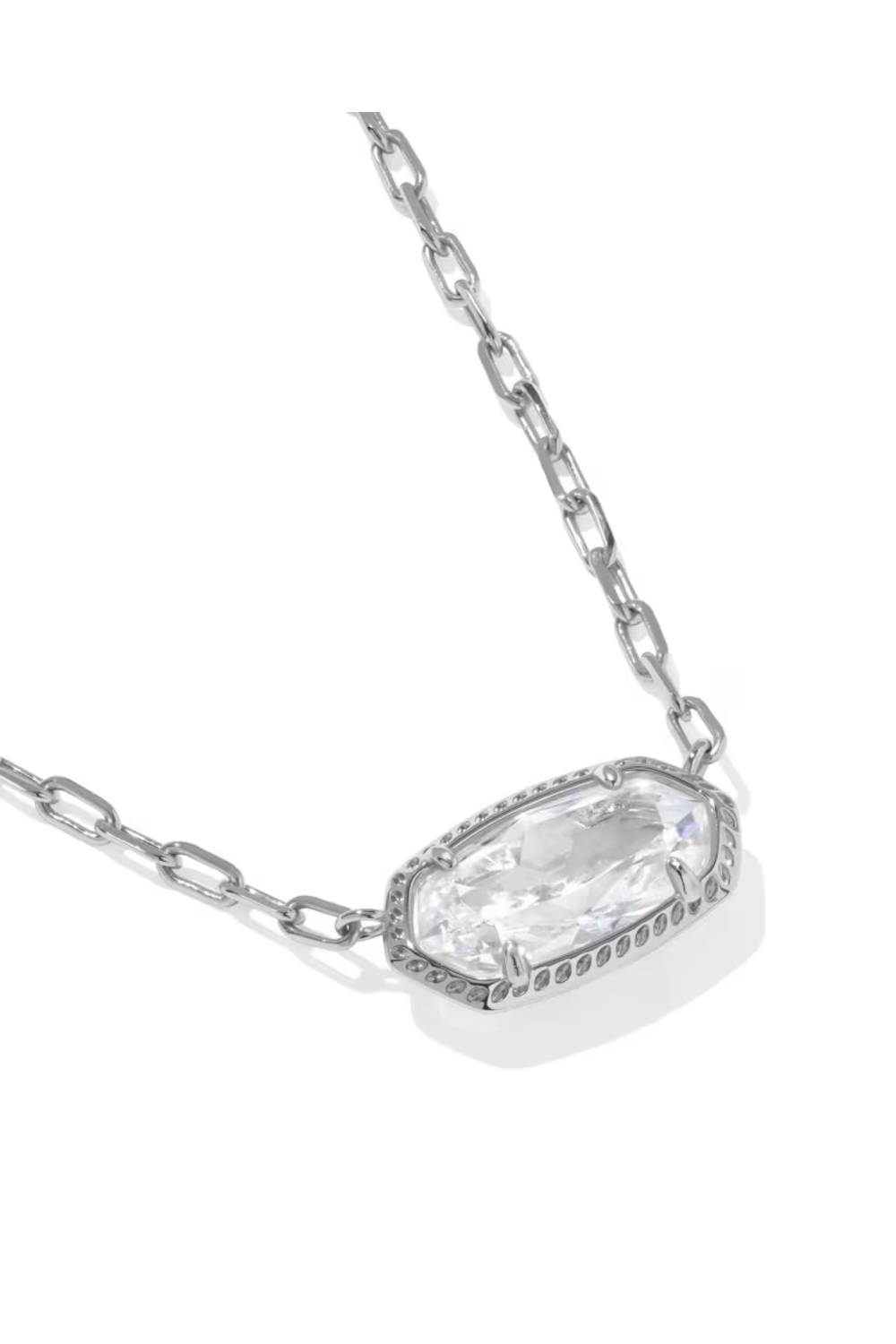Kendra Scott Elisa Luxe Silver Short Pendant Necklace in White CZ | 9608890798