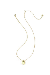A delicate gold chain necklace featuring a small, cute ghost-shaped pendant with a yellow face, displayed on a clean white background.