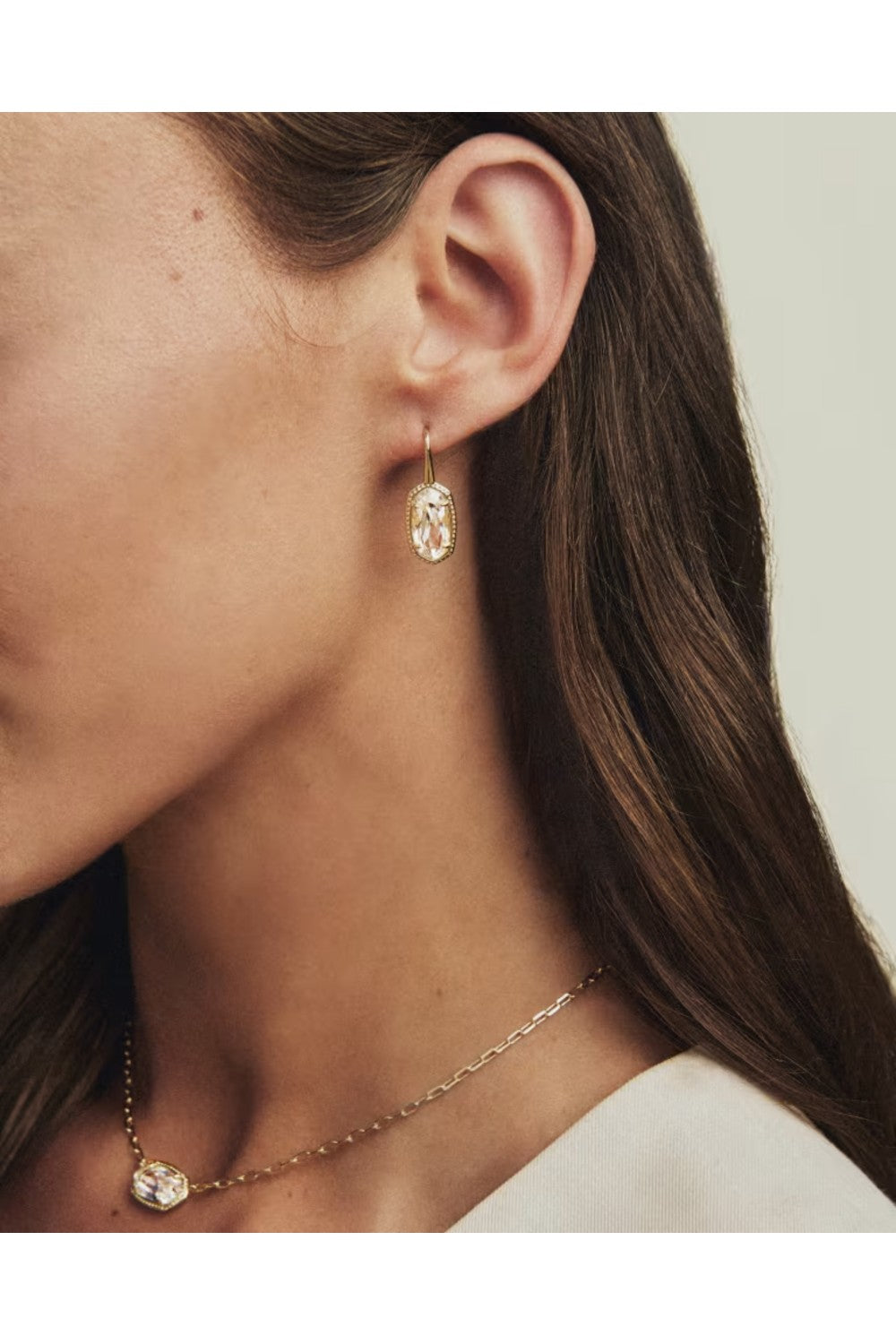 Kendra Scott Lee Luxe Gold Drop Earrings in White CZ | 9608890797