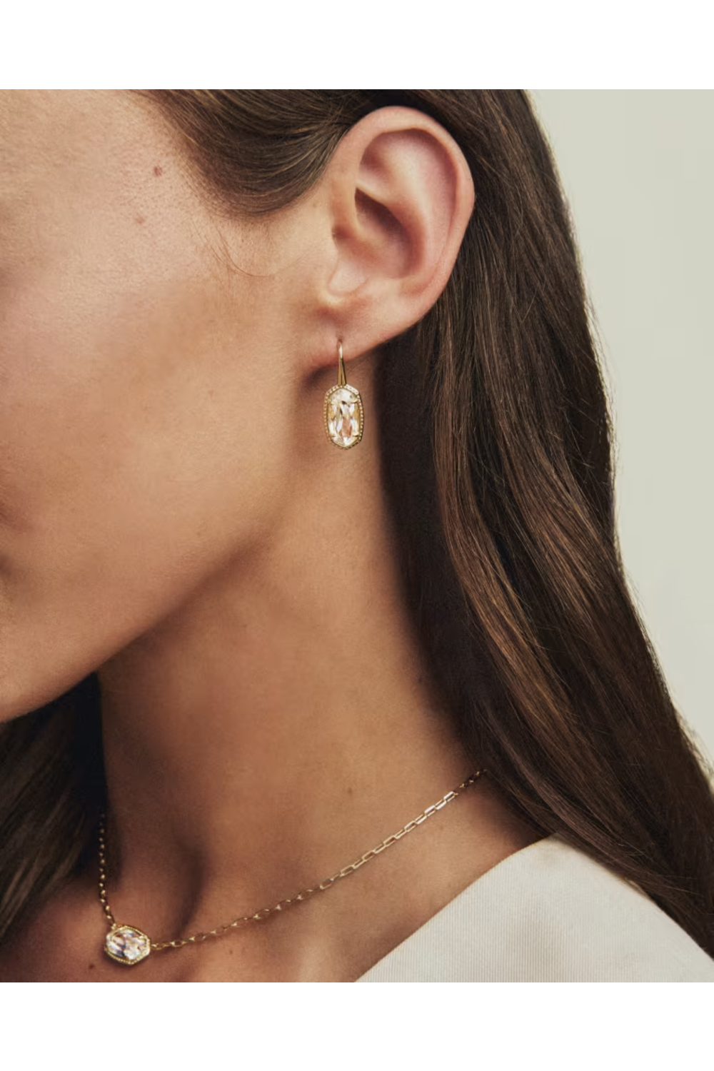 Kendra Scott Lee Luxe Gold Drop Earrings in White CZ | 9608890797