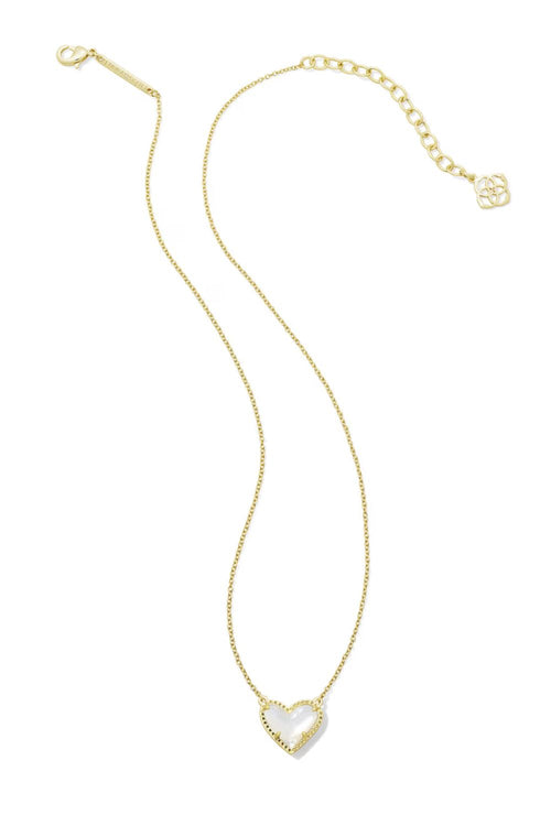 Kendra Scott Ari Heart Gold Pendant Necklace in Ivory Mother of Pearl | 9608890593