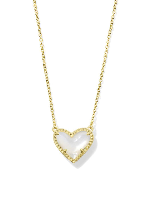 Kendra Scott Ari Heart Gold Pendant Necklace in Ivory Mother of Pearl | 9608890593