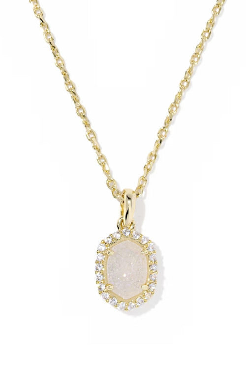 Kendra Scott Daphne Gold Crystal Frame Short Pendant Necklace in Iridescent Drusy | 9608890312