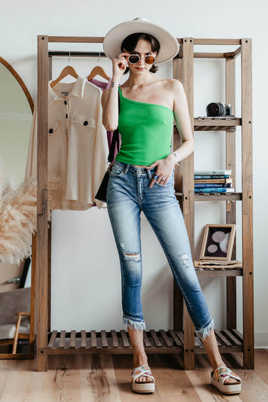 KanCan Fray Hem Mid Rise Ankle Skinny Jeans for Women