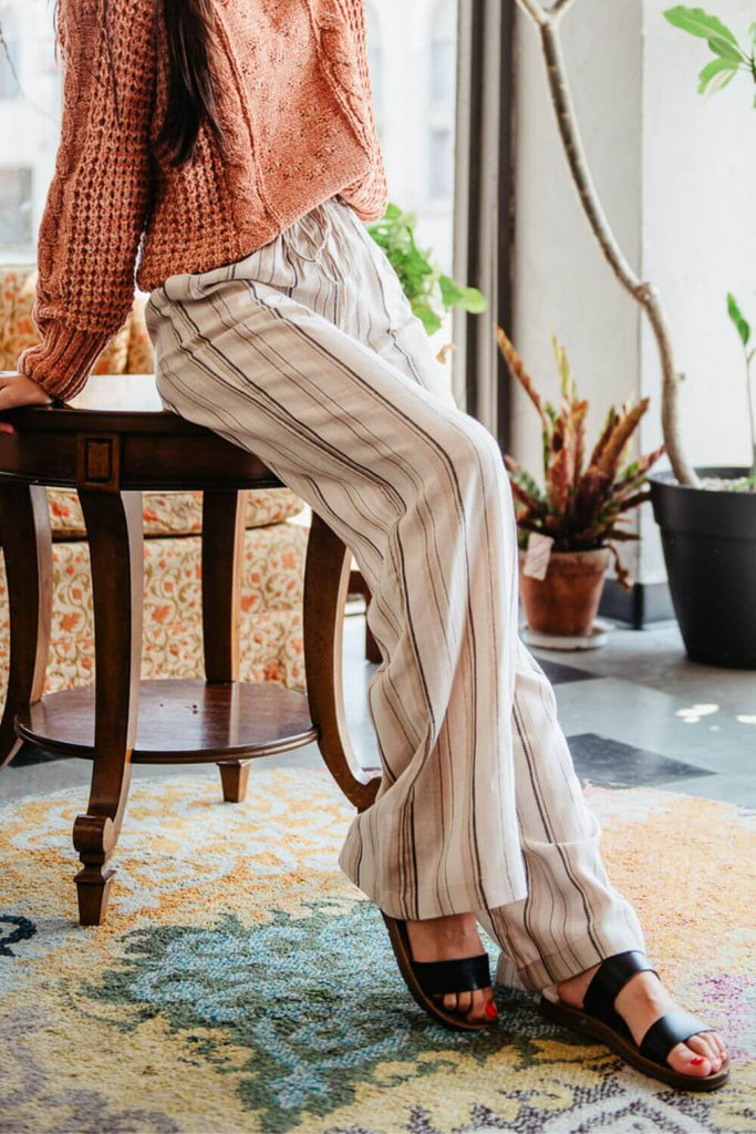 Love Tree Linen Striped Beach Pants for Women in Cream