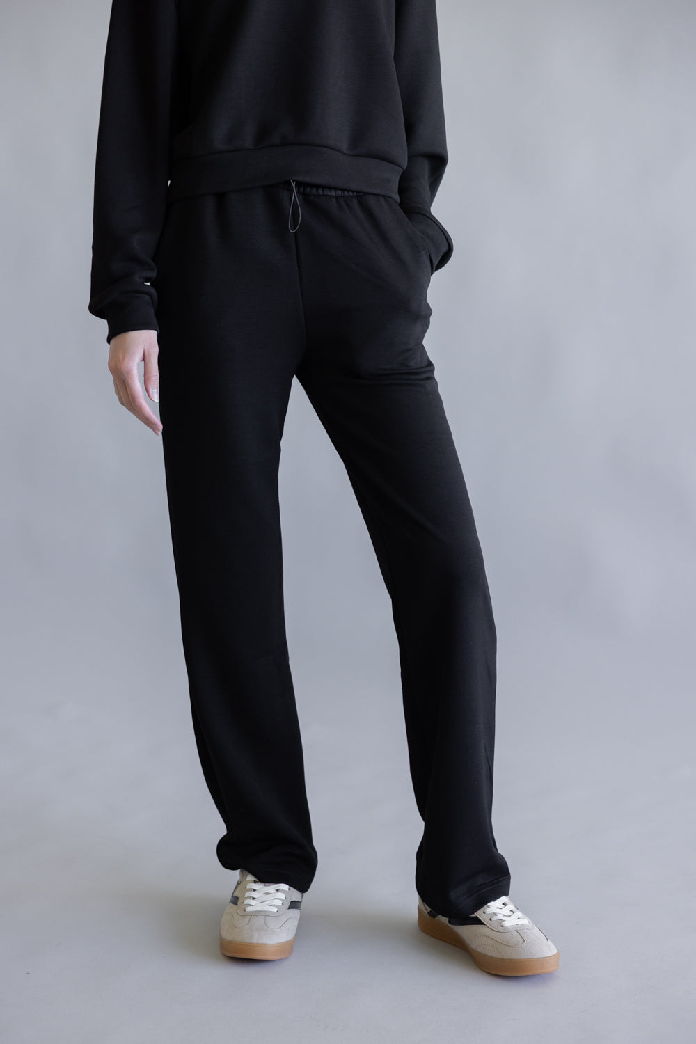 Love Tree Buttery Soft Wide Leg Jogger Pants for Women in Black