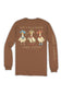A brown long-sleeve t-shirt with a graphic of three western-style geese on the back, featuring the text 'JUST A SILLY GOOSE' and 'simply southern.' on the back, and 'simply southern.