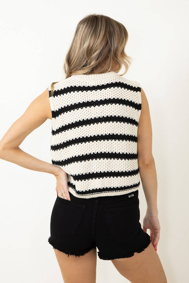 La Miel Crochet Sweater Top for Women in Cream/Black