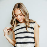 La Miel Crochet Sweater Top for Women in Cream/Black