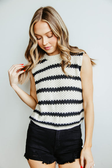 La Miel Crochet Sweater Top for Women in Cream/Black