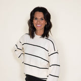 La Miel Pencil Striped Sweater for Women in Powder Off White
