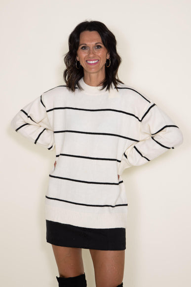 La Miel Pencil Striped Sweater for Women in Powder Off White