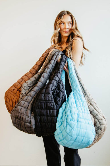 Large Carryall Quilted Puffer Bag for Women in Grey