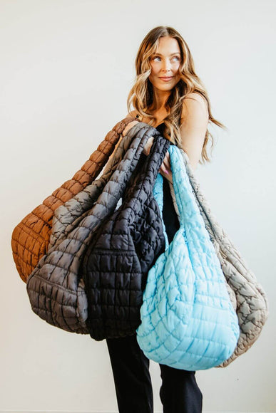 Large Carryall Quilted Puffer Bag for Women in Blue