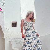 ACOA Printed Strappy Maxi Dress for Women in Blue