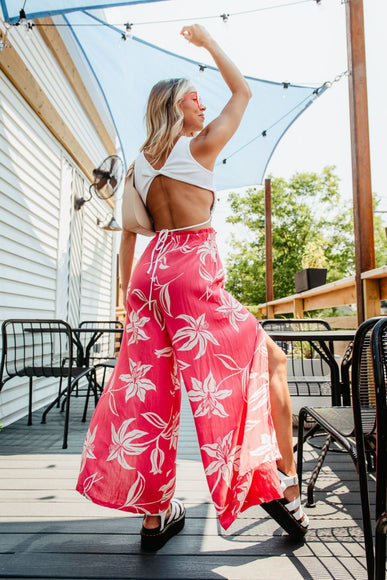 Angie Clothing Split Tropical Beach Pants for Women in Pink