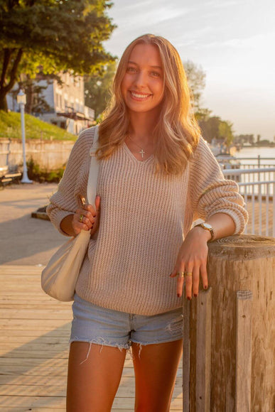 V Neck Sweater for Women in Dark Beige