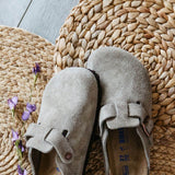 Birkenstock Boston Soft Footbed Suede Leather Clogs for Women in Taupe