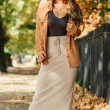 Knit Drawstring Maxi Skirt for Women in Taupe