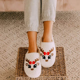 Christmas Reindeer Slippers for Women in White