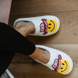 Cowboy Smiley Slippers for Women in White